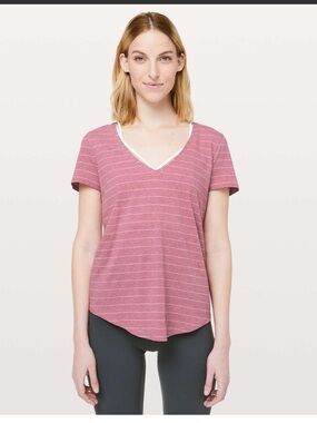 Lululemon Love Tee Short Serve Stripe Heathered So Merlot White -12